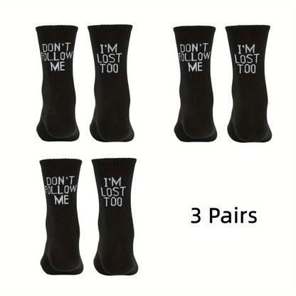 1/3/5 Pairs Autumn Winter Men Funny Humor Word Printed Socks Creative Hip Hop Street Skateboard Unisex Crew Happy Sock