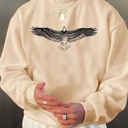 Big Eagle Print Men's Crew Neck Long Sleeve Sweatshirt, Casual Wear, Men's Clothing
