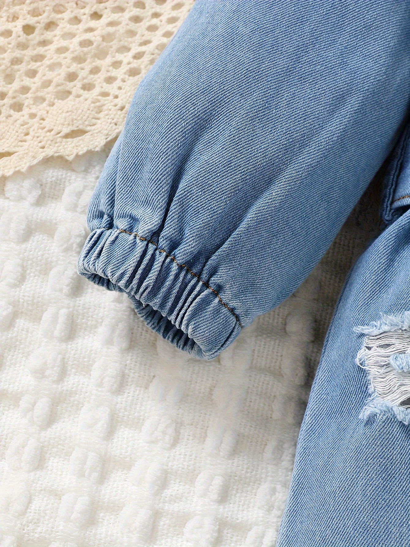 A Babygirl Open Collar Long Sleeve Ripped Denim Jumpsuit Spring And Autumn