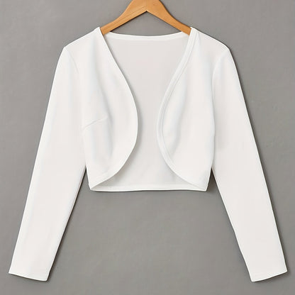 Chic Solid Color Cropped Jacket - Stylish Open Front, Long Sleeve Comfort - Ultra-Versatile Spring & Fall Outwear for Women