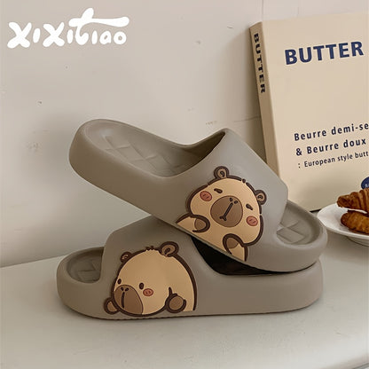 XIXITIAO Cute Cartoon Bear EVA Slides for Men & Women - Non-Slip Summer Slippers, White with Adorable Brown Bear Design, Lightweight & Comfortable for Indoor/Outdoor Use, Casual Wear | Playful Design | Slipresistant Sole, Bea