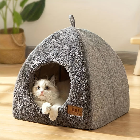 1pc Cozy Semi-enclosed Cat Bed - Dogs Pet Tent Cave For Comfortable Sleeping And Nesting
