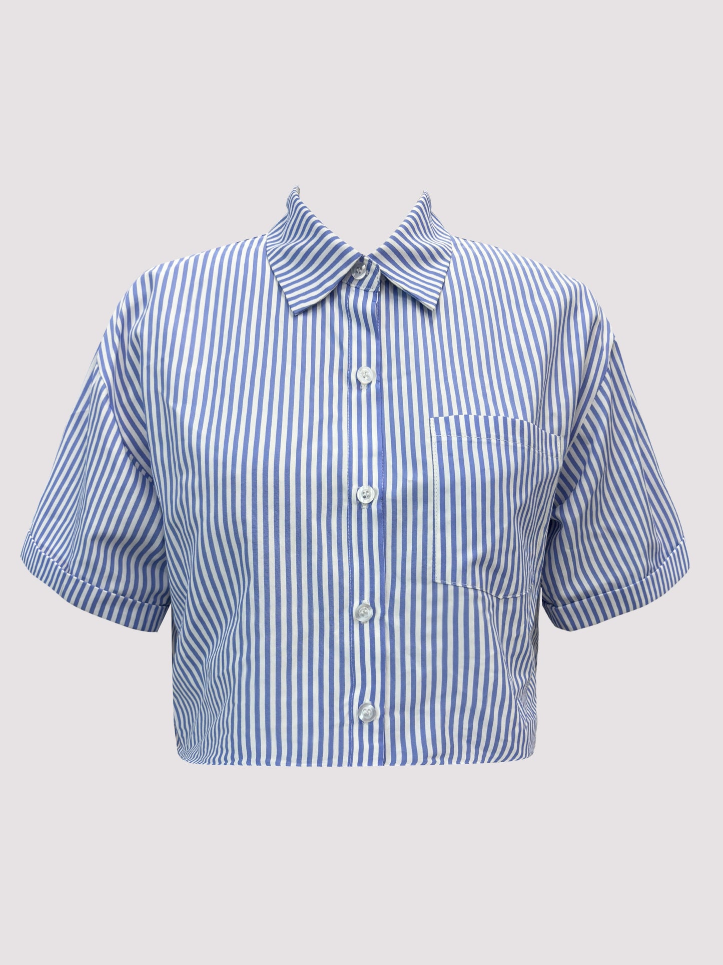 Vibrant Striped Button Up Crop Shirt - Women's Casual Blouses for Spring & Summer - Short Sleeve, Relaxed Fit, Soft Fabric, Perfect for Outdoor Activities