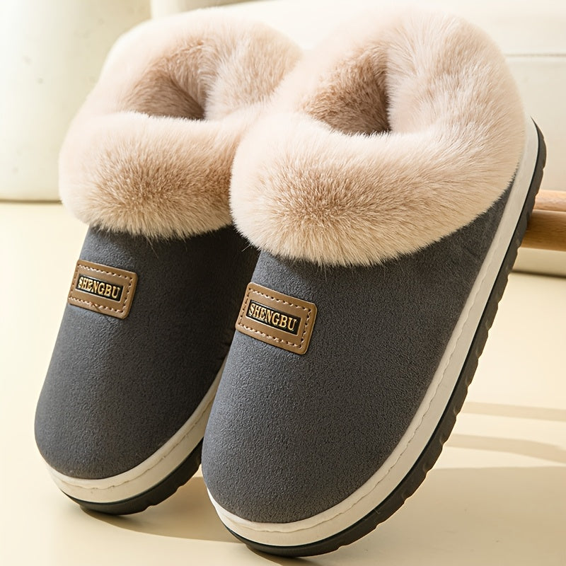 Cozy Winter Plush-Lined Slippers for Men and Women - Soft Indoor House Shoes with Trim, Gray and Maroon Options, Warm Ankle Support for Home Comfort, Casual Slippers | Casual Style Slippers | Plush Lining, House Slippers