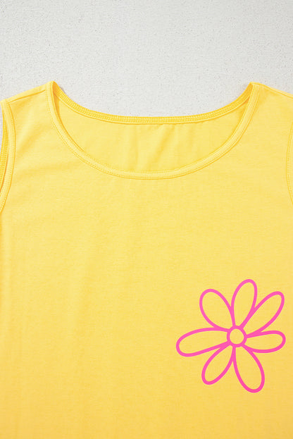 Yellow Cream Flower Graphic Casual Tank Top