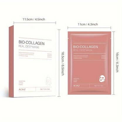 4pcs Bio-Collagen Real Deep Mask Pack Hydrating & Firming Facial Sheet Masks with Collagen, Hyaluronic Acid & Nicotinamide Moisturizing & Invigorating for All Skin Types(1pc/4pcs/8pcs)