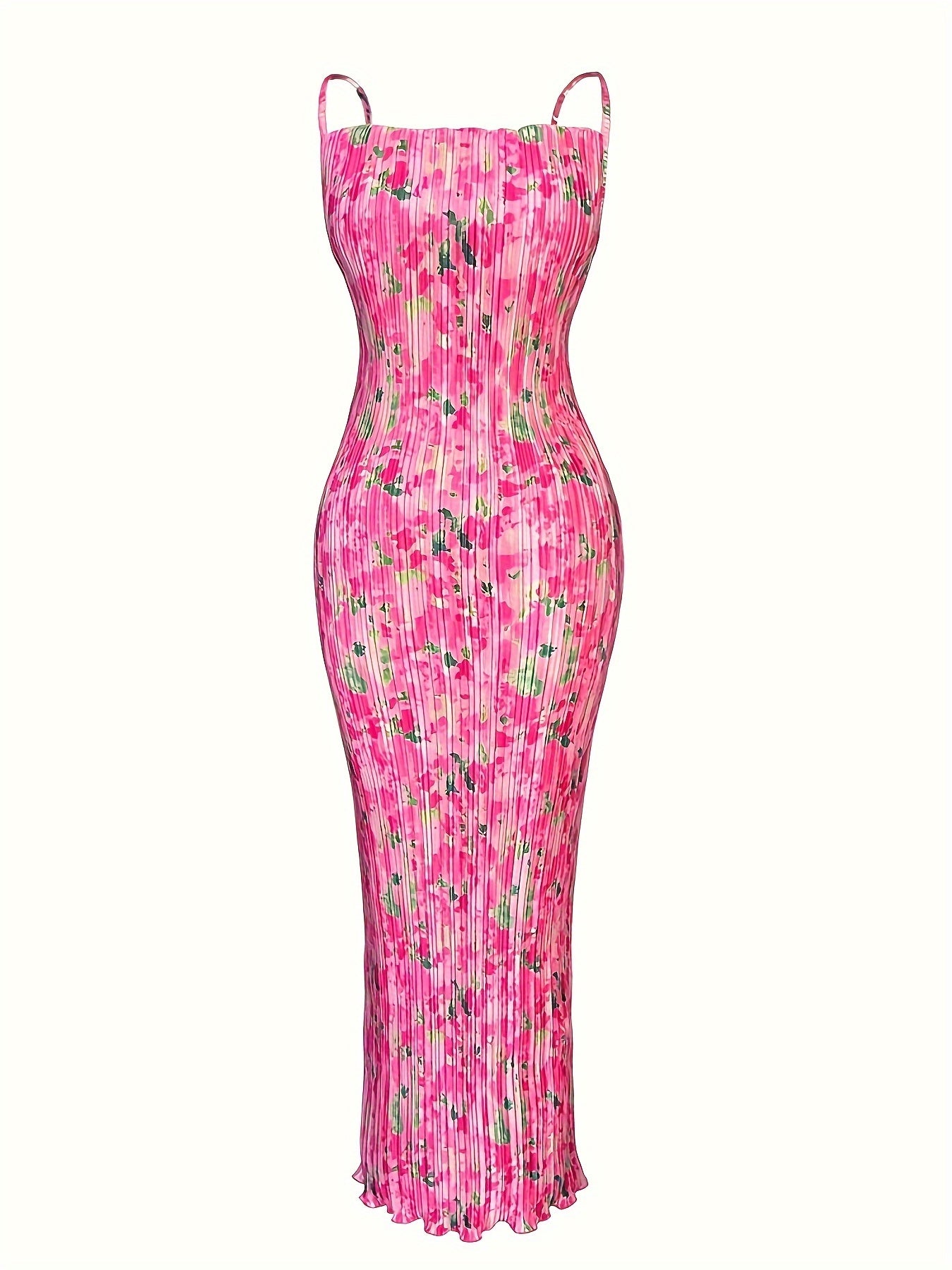 Tie Dye Print Pleated Dress, Summer Spaghetti Strap Bodycon Dress, Women's Clothing