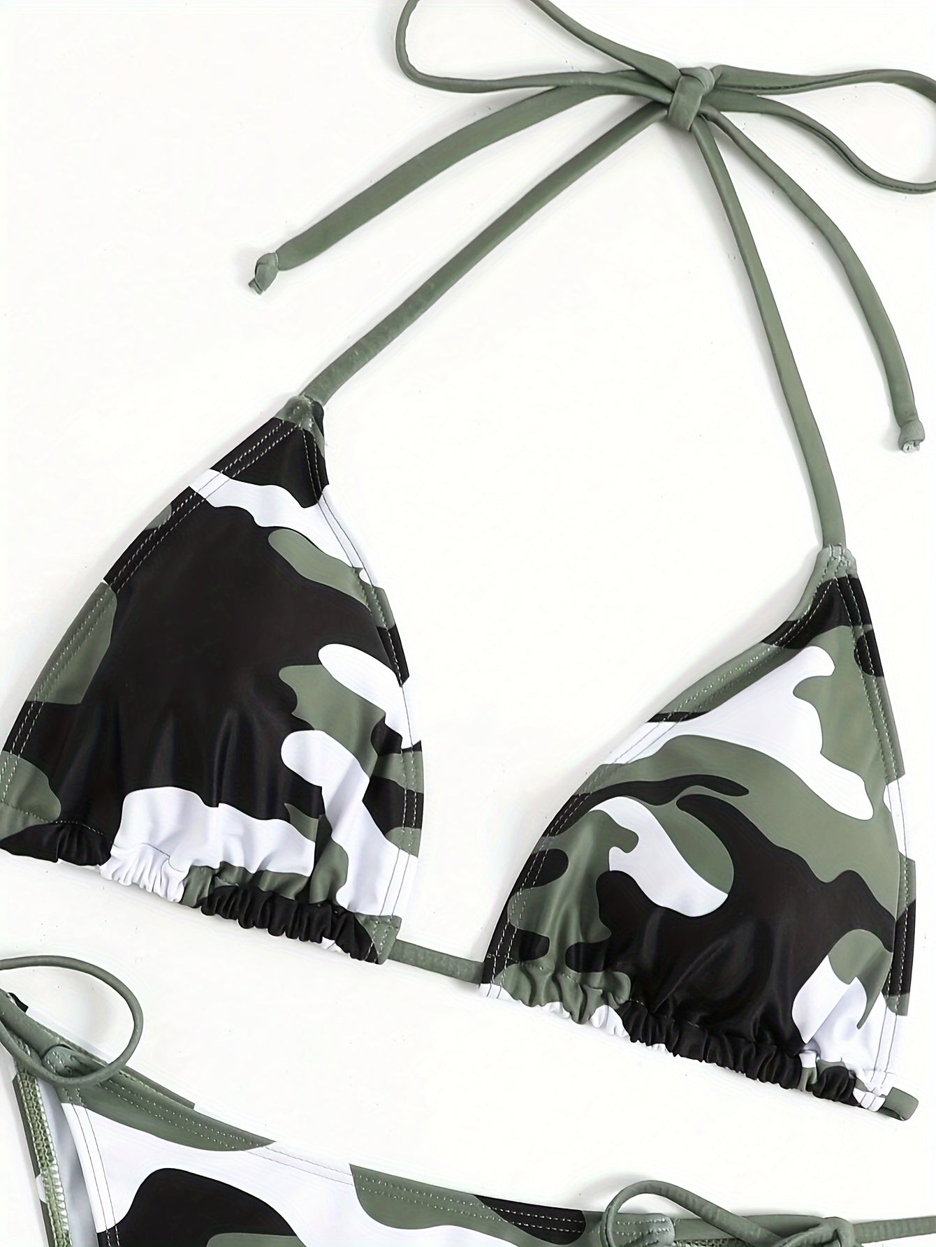 Women'S Camo Print Bikini Set with Lace-Up Detail - Stretchy Medium Fabric, Green & White Pattern, Strapless Swimsuit for Beach or Pool, Beach Swimsuit|Camouflage Swimsuit|Stretchy Fabric