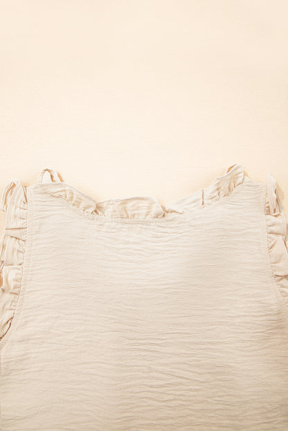 Parchment Textured Frilly Trim V Neck Sleeveless Top