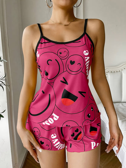 [Cute Pajama Set] Super Cute Printed Pajama Set | A Whimsical Featuring Elastic Waistband Shorts And a Comfortable Loose Top, Perfect for a Delightful And Restful Sleep