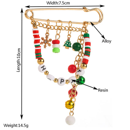 Christmas fun brooch alloy bead HAPPY letter bell accessories fashion holiday brooch