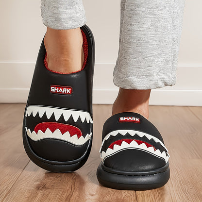Trendy Animal Shark House Slippers For Women, Warm Lightweight Non-Slip Slip-On Indoor Home Shoes, Closed-Toe Kawaii Slippers Winter
