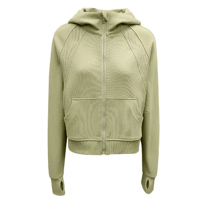 Autumn Hooded Sports Coat Women High Collar Zipper Training Running Fitness Jacket