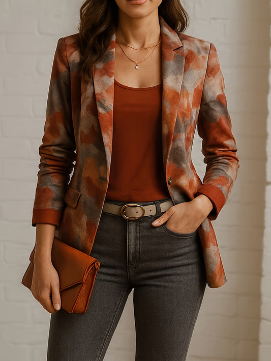 Women's Elegant Brown/Beige/Black/White/Red Houndstooth Blazer Jacket - Tailored Loose-Fit Single-Breasted Lapel Collar, Full-Body Print Office Wedding Party Coat, Machine Washable Spring/Fall Professional & Casual Outerwear,