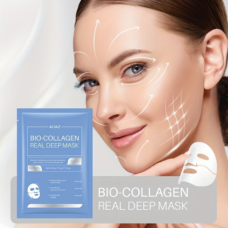 4pcs Bio-Collagen Real Deep Mask Pack Hydrating & Firming Facial Sheet Masks with Collagen, Hyaluronic Acid & Nicotinamide Moisturizing & Invigorating for All Skin Types(1pc/4pcs/8pcs)