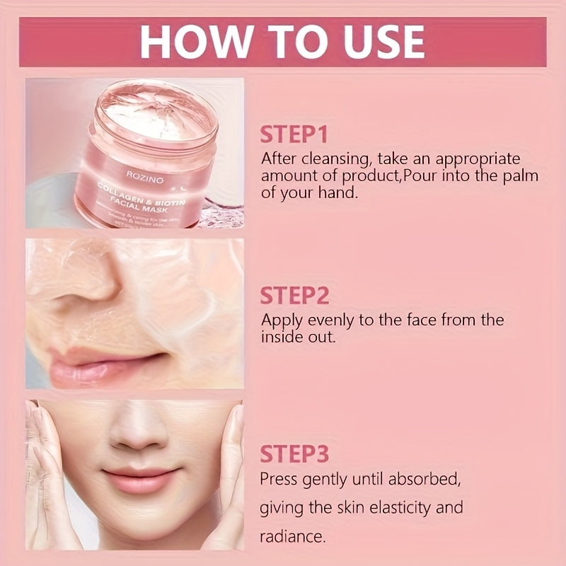 50gbiotin collagen day and night mask, moisturizing, keep the Light Beige hydrated and full, firming the Light Beige, brightening the Light Beige, smoothing the Light Beige, making the Light Beige look younger, suitable for d