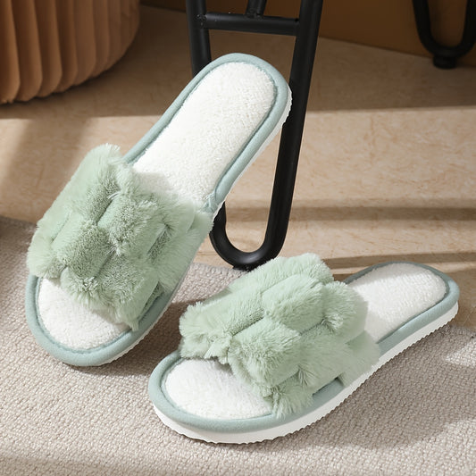[Plush Slippers] Comfortable Plush Women's Slippers | Non-Slip, Breathable, Open-Toe Indoor Floor Slippers for Autumn And Winter, Suitable for All Seasons
