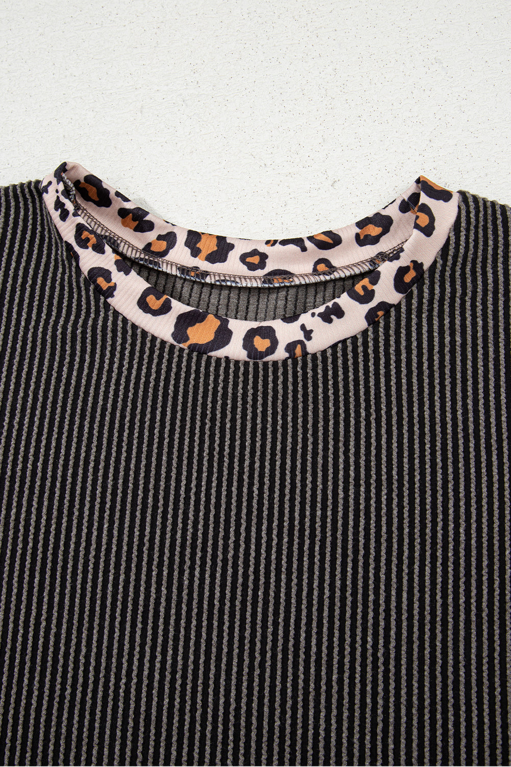 Carbon Grey Leopard Patchwork Edge Twisted Rib T Shirt and Cropped Pants Set