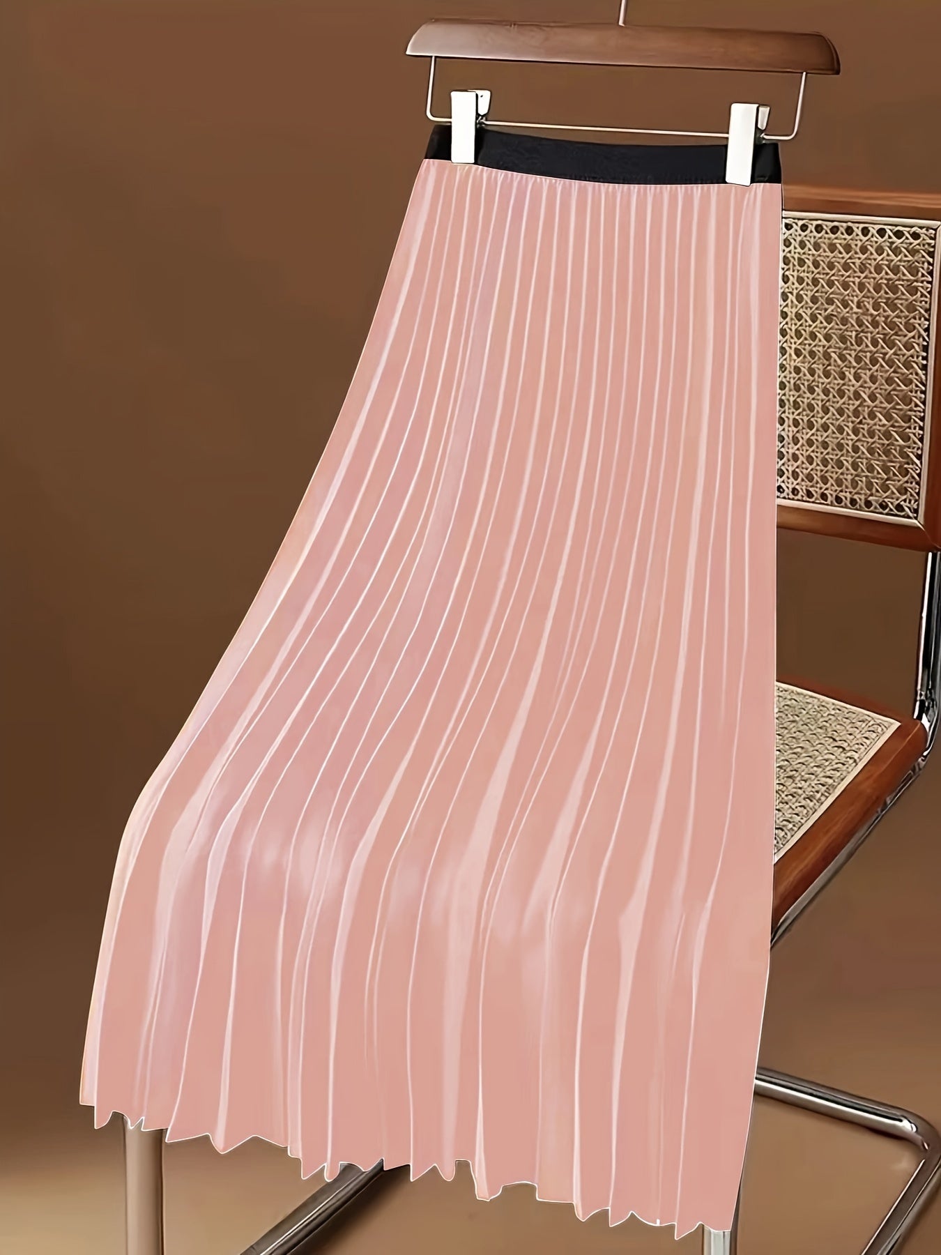 Solid Pleated Hem Skirt, Casual Midi Skirt For Spring & Summer, Women's Clothing