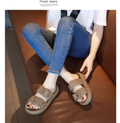 [New Style Thick Sole Slippers] New Style Thick Sole Slippers - Anti-slip Beach Slippers for Pregnant Women in Summer 2024 - Cool High-end One-Word Slippers
