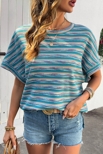 Multicolour Striped Wide Sleeve Loose T Shirt