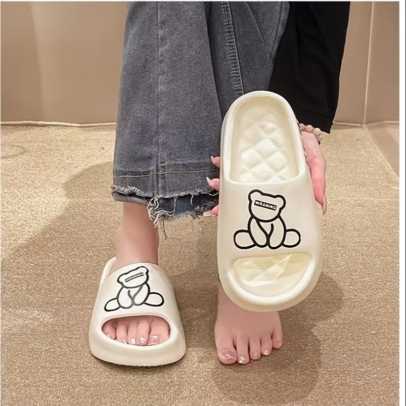Women's EVA Minimalist Teddy Bear Slip-On Slippers - Thick Anti-Skid Sole, All-Season Indoor/Outdoor Comfort, Cute Cartoon Bear Design for Home & Team Building Activities, Teddy Bear Slippers, Casual Footwear, Playful Footwea