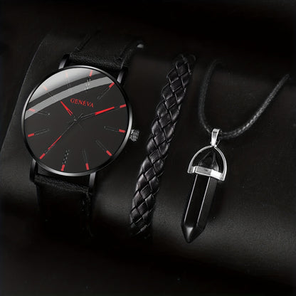 Elegant Men's Quartz Watch with Matching Bracelet and Necklace