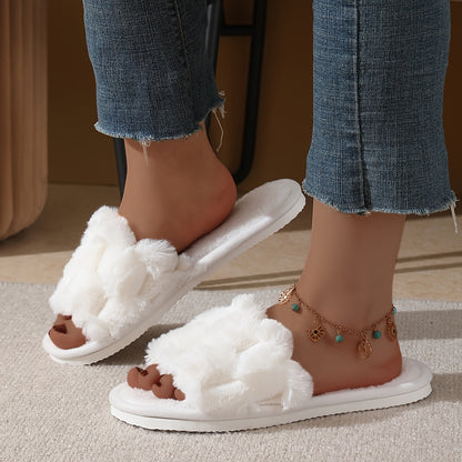 [Plush Slippers] Comfortable Plush Women's Slippers | Non-Slip, Breathable, Open-Toe Indoor Floor Slippers for Autumn And Winter, Suitable for All Seasons