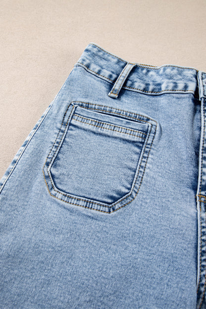 Light Blue Chic Patch Pocket Straight Leg Loose Jeans