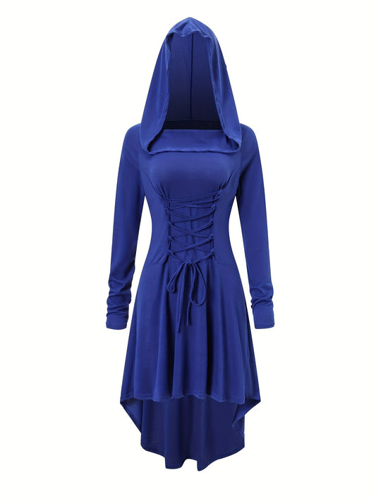 Gothic Witch Cosplay Dress, Medieval Renaissance Halloween Cosplay Hooded Costume, Women's Clothing
