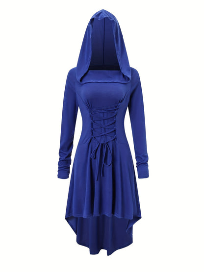 Gothic Witch Cosplay Dress, Medieval Renaissance Halloween Cosplay Hooded Costume, Women's Clothing