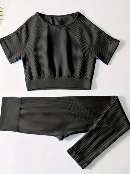 3 2-piece Sports Sets, Stretchy Crop Tops And Leggings, Women's Seamless High Elasticity Gym Yoga Outfits