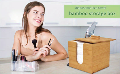 Disposable Makeup Remover Dry Wipes, Includes 50 XL Face Towels and Cube Bamboo Box for Facial Cleansing Skin Care (Face Towel and Holder)