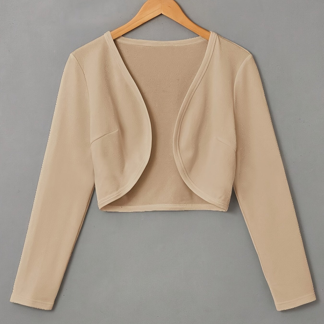 Chic Solid Color Cropped Jacket - Stylish Open Front, Long Sleeve Comfort - Ultra-Versatile Spring & Fall Outwear for Women
