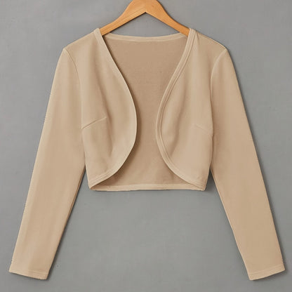 Chic Solid Color Cropped Jacket - Stylish Open Front, Long Sleeve Comfort - Ultra-Versatile Spring & Fall Outwear for Women