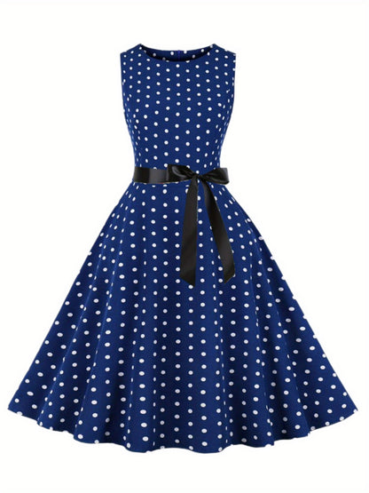 Women's Chic Sleeveless Polka Dot Dress - Vintage-Inspired Summer Sundress With Breathable Fabric, Perfect for Vacation Parties & Spring/Summer Celebrations