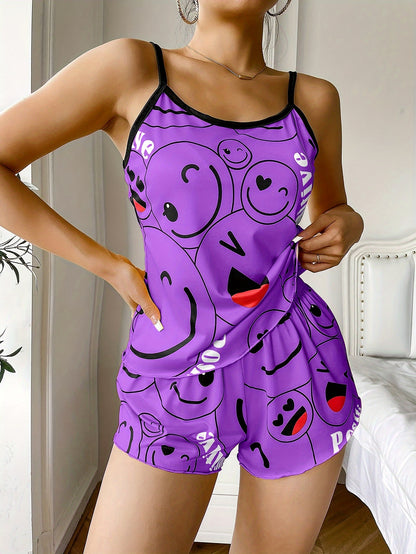 [Cute Pajama Set] Super Cute Printed Pajama Set | A Whimsical Featuring Elastic Waistband Shorts And a Comfortable Loose Top, Perfect for a Delightful And Restful Sleep