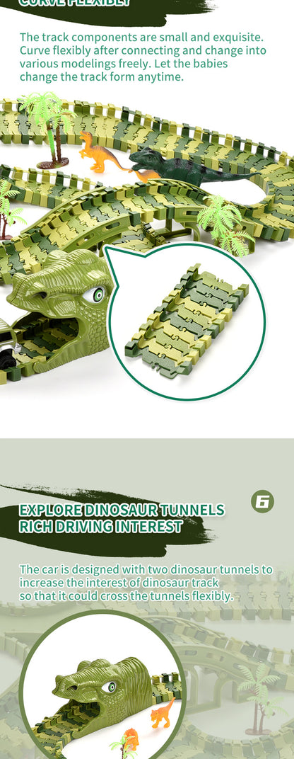 Dinosaur Toys Race Car Track, Create A Dinosaur World Road Race, Flexible Dinosaur Track Toys Set 120/240pcs Christmas Birthday Gifts For Boys Girls Kids Christmas Halloween Thanksgiving Gift Carnival