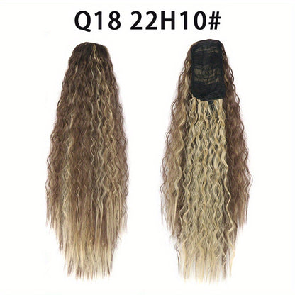 Long Curly Drawstring Ponytail For Women, 55.88cm Black Curly Ponytail Hair Extension, Synthetic Clips In Drawstring Ponytail For Daily Use (Natural Black)