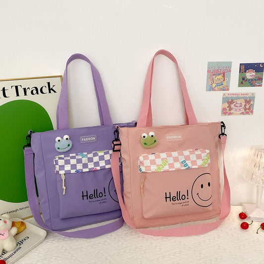 Summer New Composite Cloth Shoulder Bag Students Class Large-Capacity Canvas Bag Korean Version Of The Cartoon Simple Canvas Bag