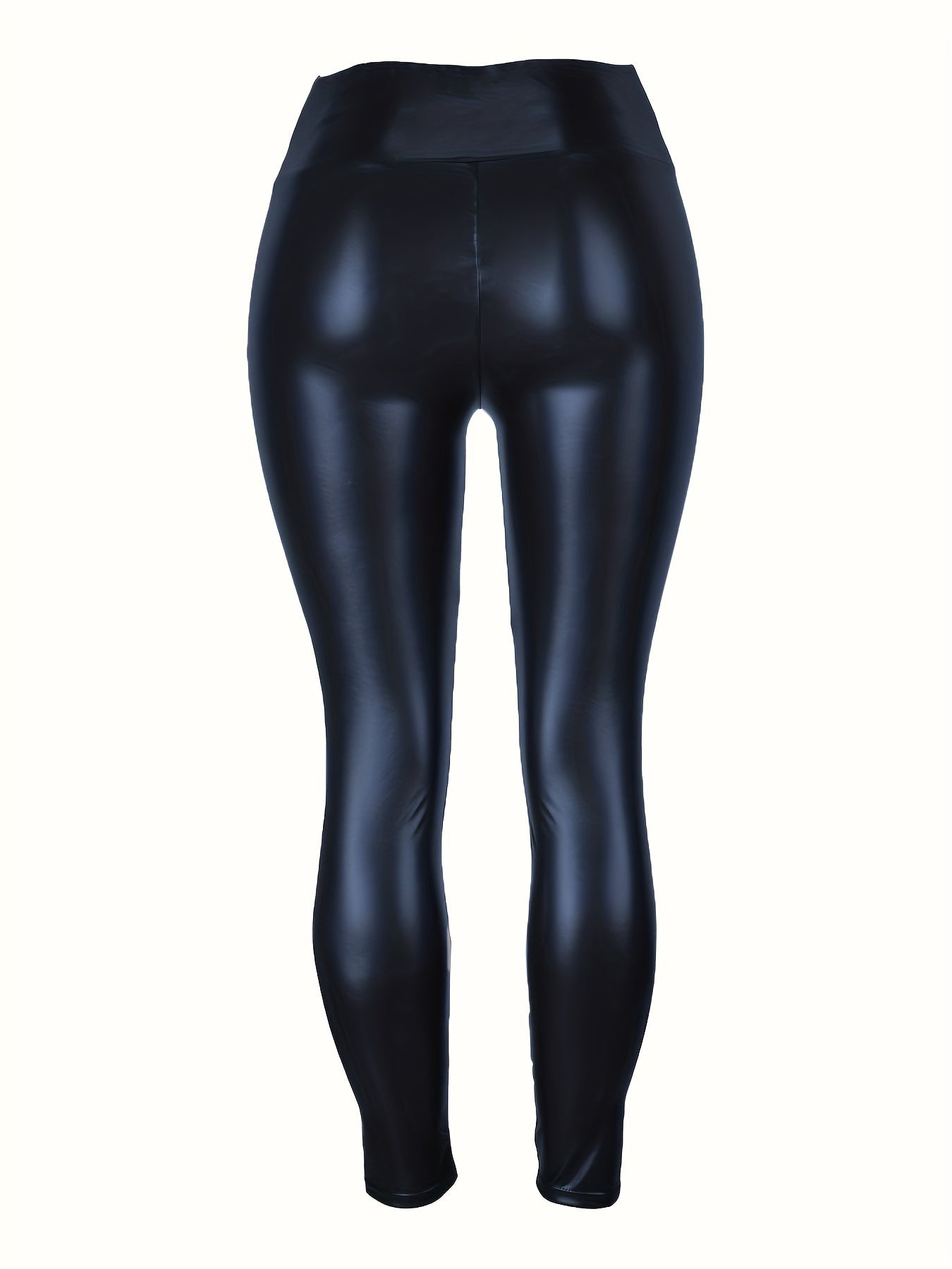 Solid Faux Leather Skinny Leggings, Vintage High Waist Slim Leggings, Women's Clothing