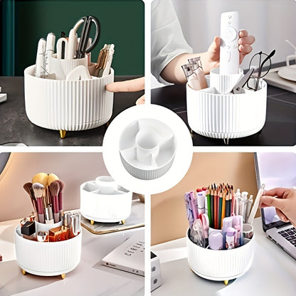 Rotating Makeup Station - 360 Degree Swivel, High-Gloss ABS Plastic, Minimalist Design, Ample Storage, Perfect for Bedroom, Vanity, Bathroom Organization, Space-Saving, Easy Access, and Stylish Display