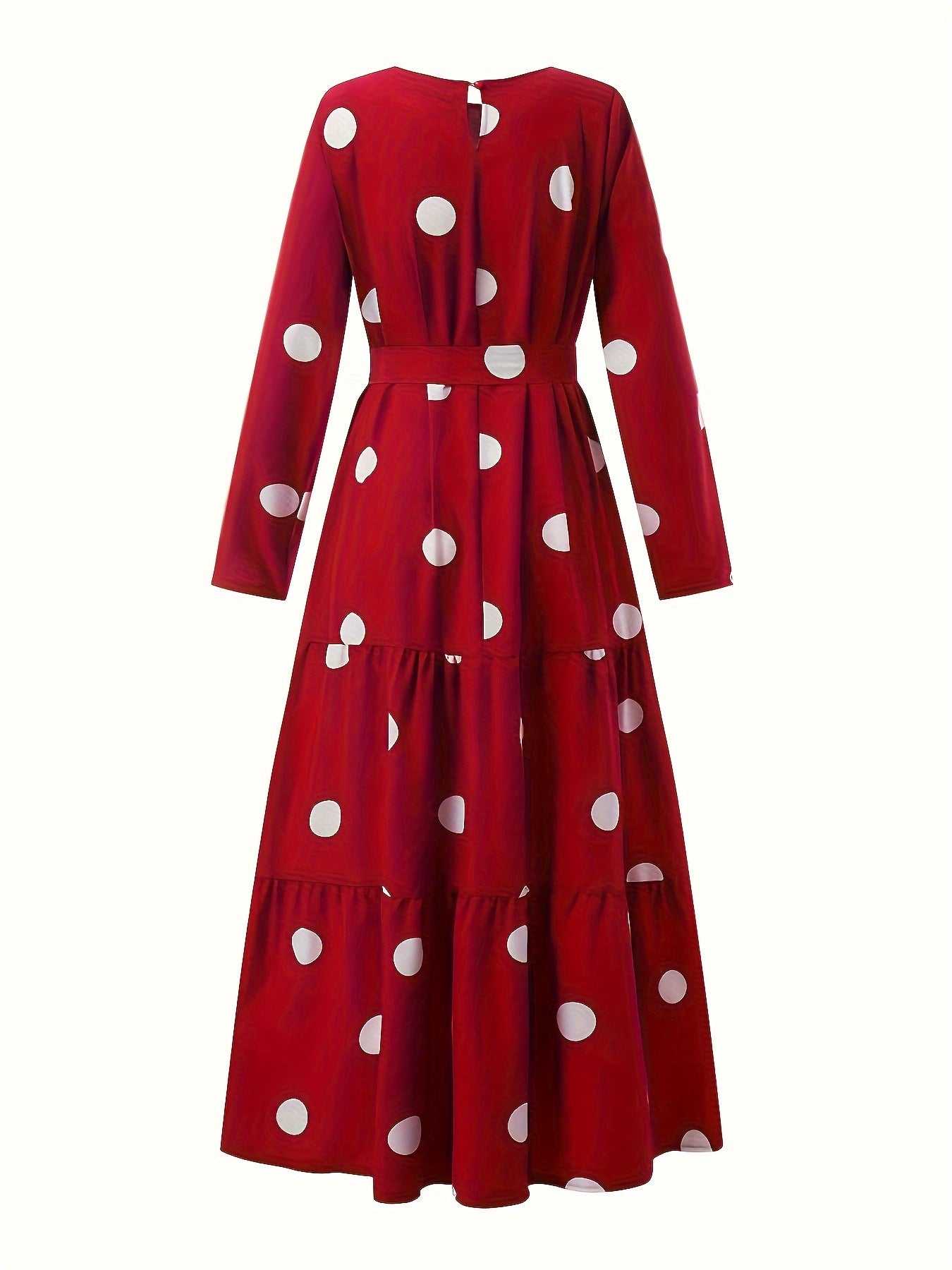 2023 New Women's Elegant Red & White Polka Dot Arabic Abaya Dress - Long Sleeve Round Neck with Adjustable Waist Tie, Machine Washable Lightweight Modest Cover for Spring Summer Fall, Abaya for Summer, Cultural Attire, Season