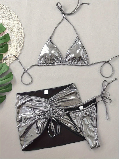 24 European and American Cross-border Bikini Set Sexy Slim Fit Glitter Fabric Nightclub Bikini Hot Selling