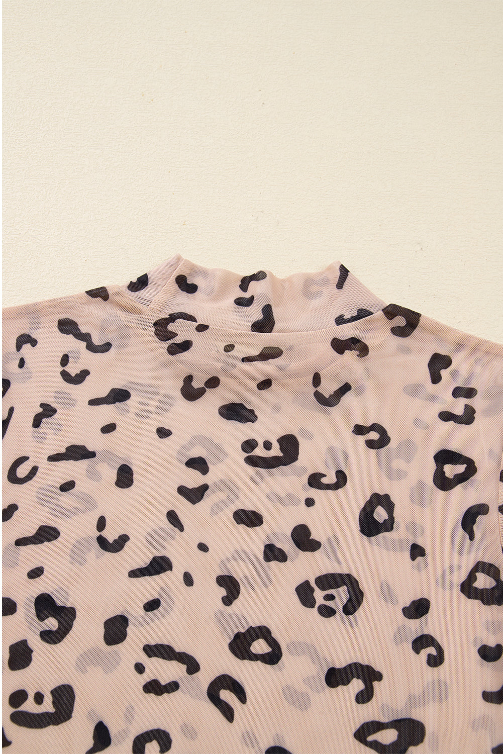 Khaki Mock Neck Sheer Mesh Leopard Long Sleeve Bodysuit