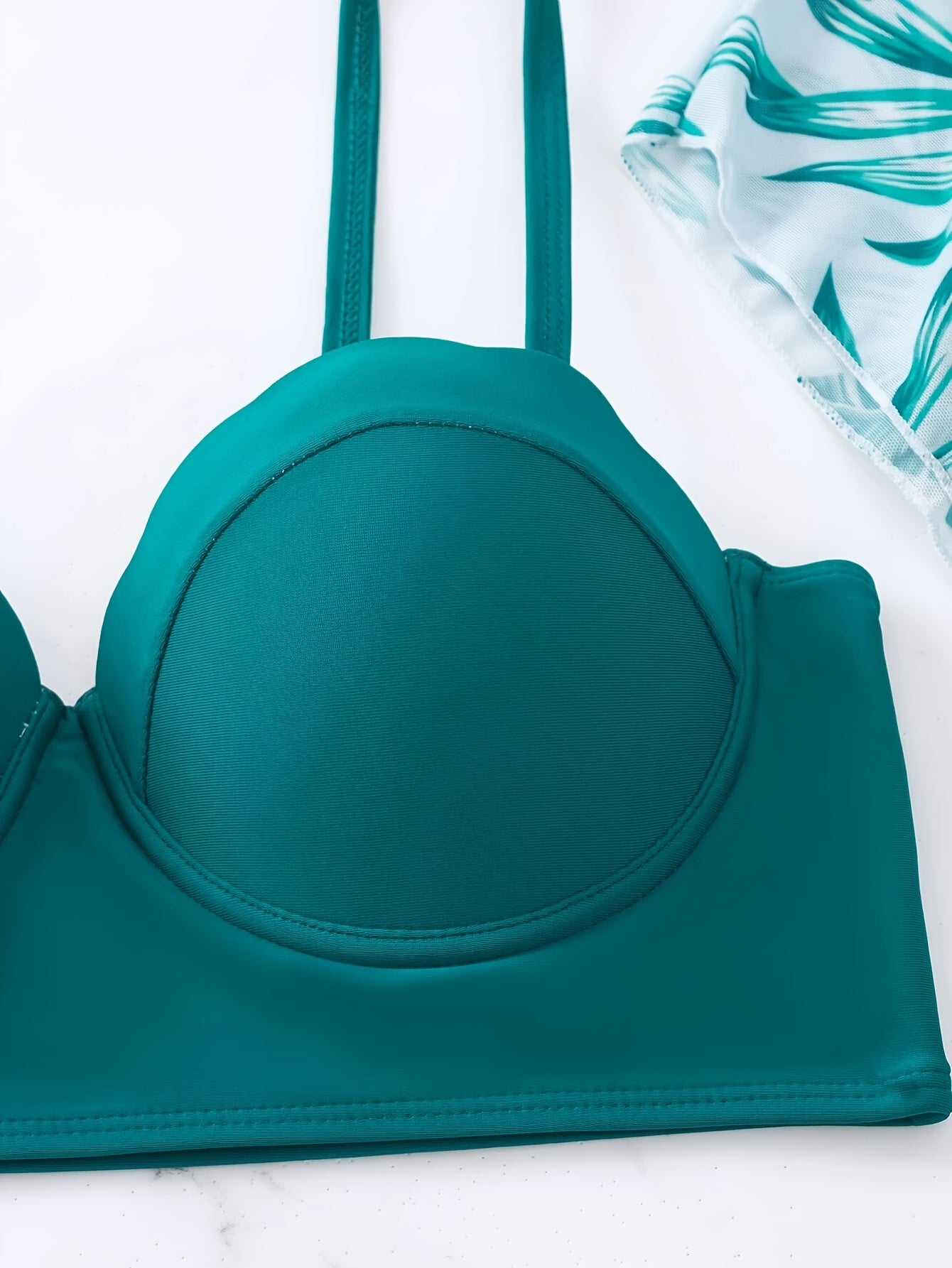 3 Piece Tropical Print High Waist Bikini Set - Off the Shoulder, High Stretch, Semi-Sheer, Polyester Fabric, Random Printing, Knit Swimsuits for Women - Perfect for Swimming and Beach Activities