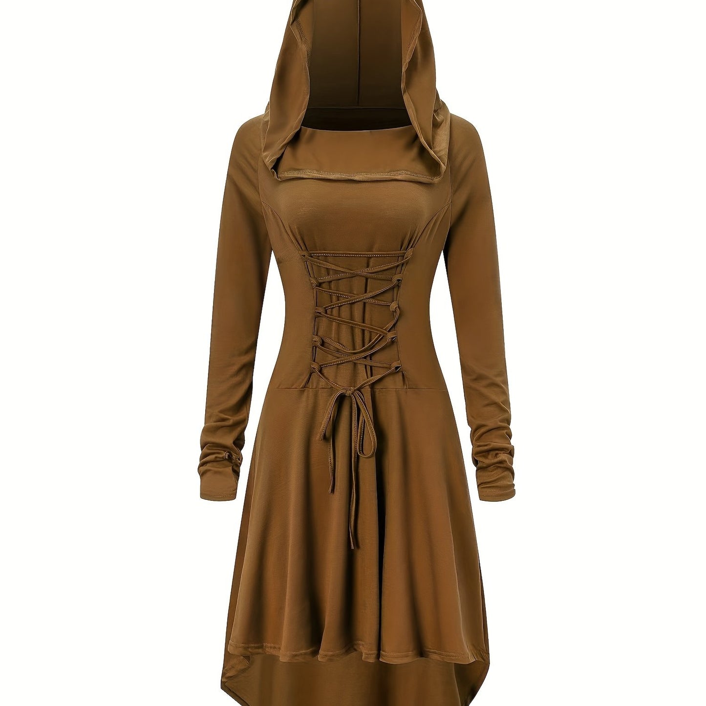 Gothic Witch Cosplay Dress, Medieval Renaissance Halloween Cosplay Hooded Costume, Women's Clothing