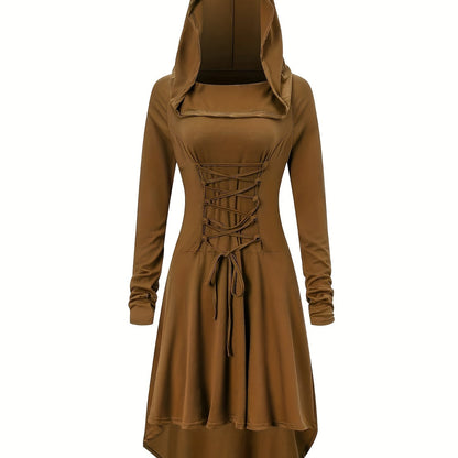 Gothic Witch Cosplay Dress, Medieval Renaissance Halloween Cosplay Hooded Costume, Women's Clothing