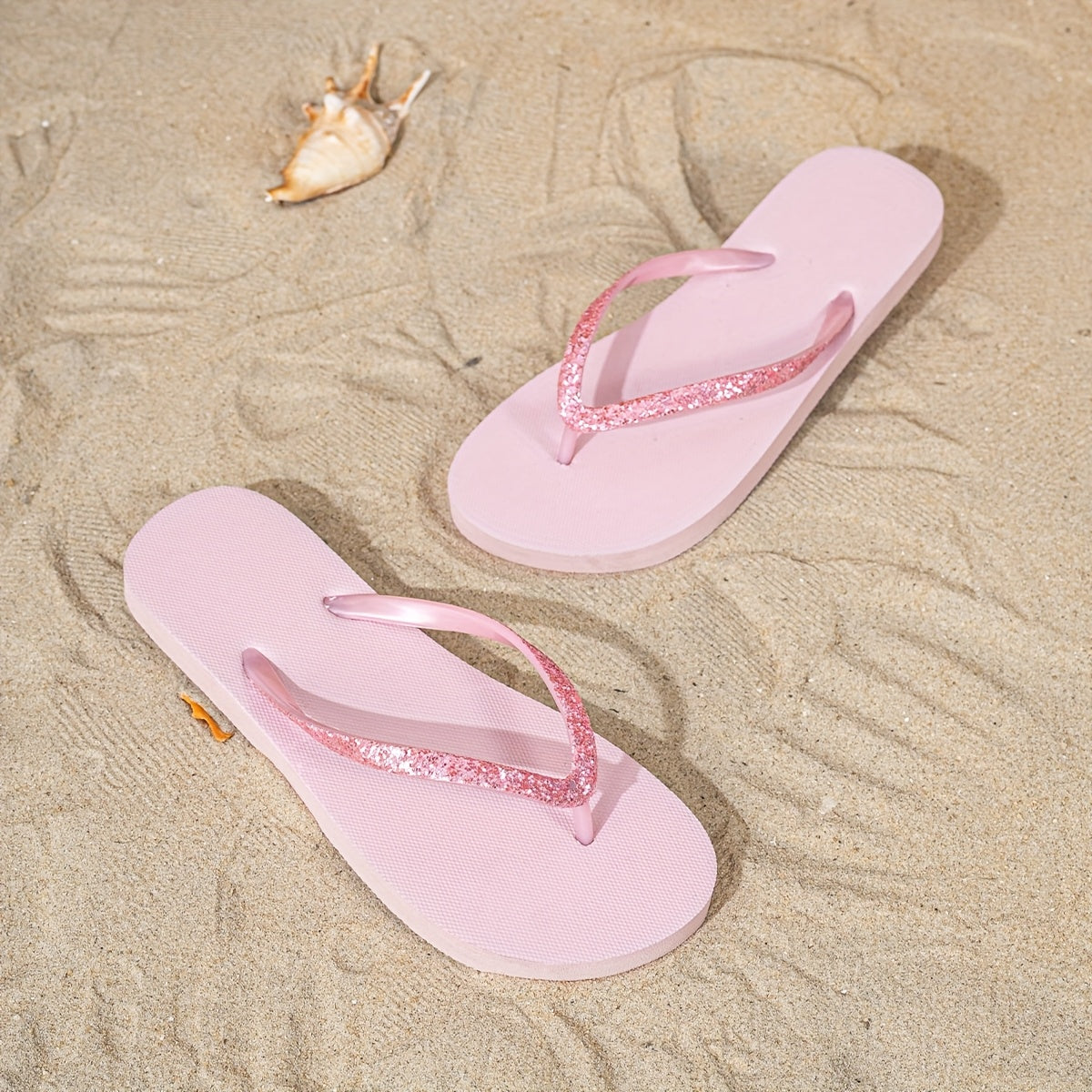 [Glitter Flip-Flops] Light Blue Women's Minimalist Glitter Flip-Flops | TPU Upper with EVA Sole, Flat Sandals for Summer Beach & Casual Wear