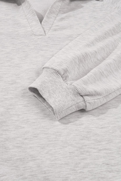Light Grey Polo Collar V Neck Pullover and Drawstring Sweatpants Set